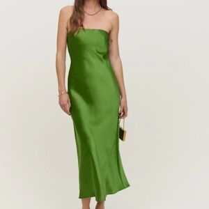 Reformation Joanne Silk Tube Dress Green